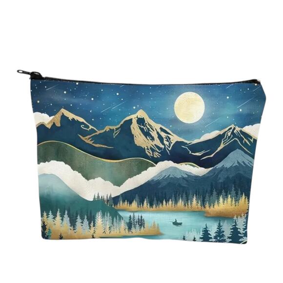 Cosmetic Bag Mountain Forest Nature Landscape Makeup Pouch Travel 8x7 - Picture 2 of 7